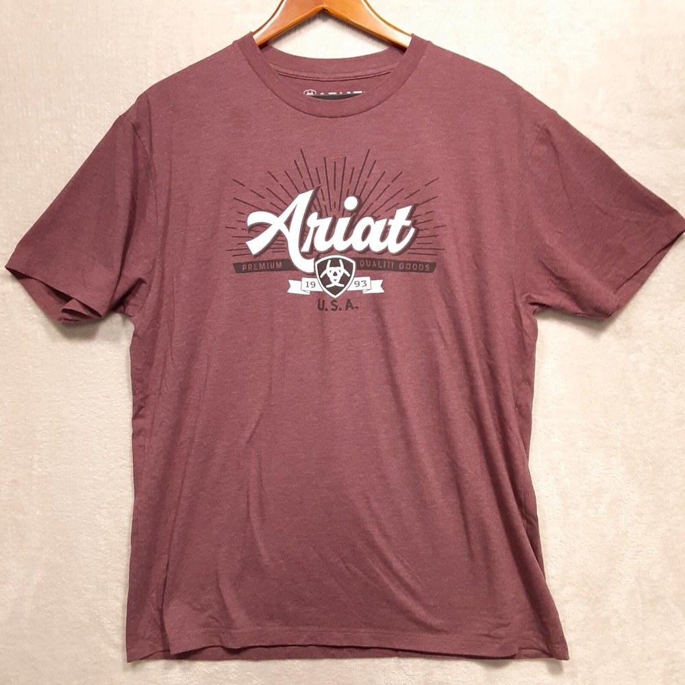 Ariat Quality Mens Graphic T-Shirt Sz.XL/Burgundy/U.S.A/1993/Western/Crewneck